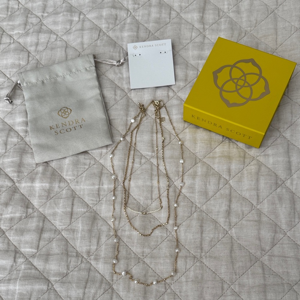 Kendra Scott Gold Multi-Strand Pearl Accent Necklace NWOT